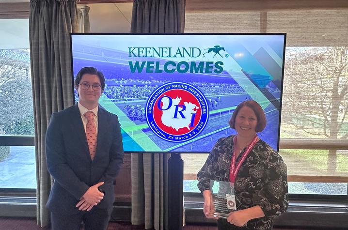 Landon Cord, left, undergraduate research intern and Kimberly Tumlin, Ph.D., research director of the Equestrian Athlete Initiative.