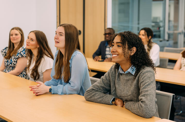 Front row, from left: Madison Bates, Madison Clark, Eva Blankenberger and Jaden Edelen. Back row, from left: Kevin Otieno and Beatriz Heringer.