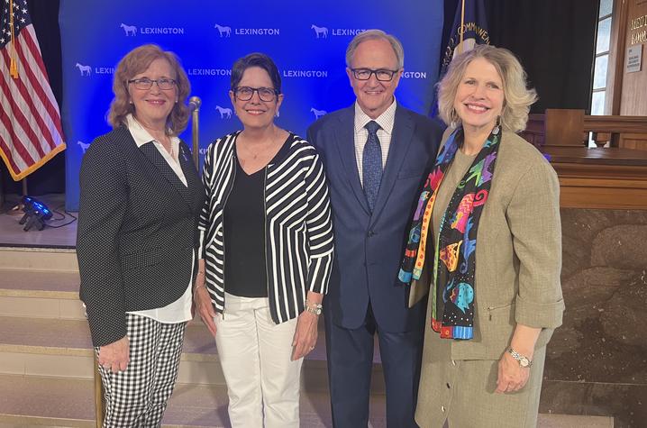 Ellen Hahn (left), Mayor Linda Gorton, Lee T. Todd Jr. and Rosalie Mainous 