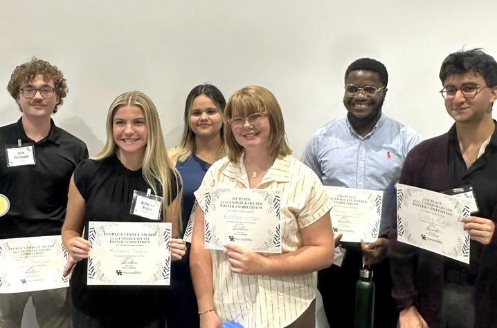 Front row, from left, Katie Neglia, Katelyn Straw and Nikhil Kumar. Back row, from left, Seth Thompson, Rosbelly Rios and Odianosen Ewah.