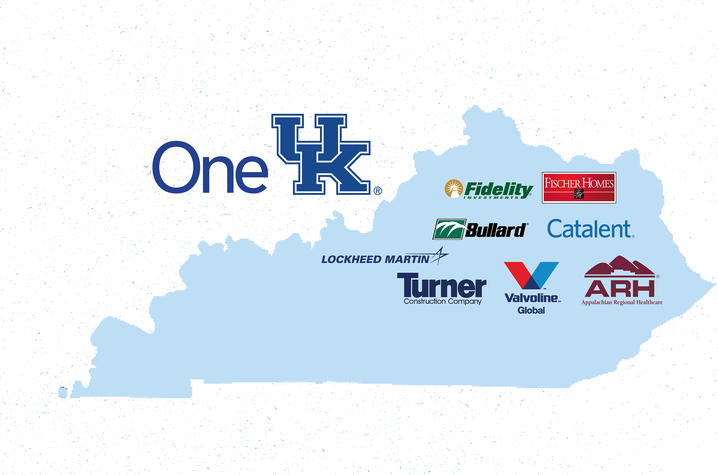 A map of OneUK partners, including Valvoline, ARH, Turner, Catalent, Fidelity Investments, Bullard, Lockheed Martin, and Fischer Homes