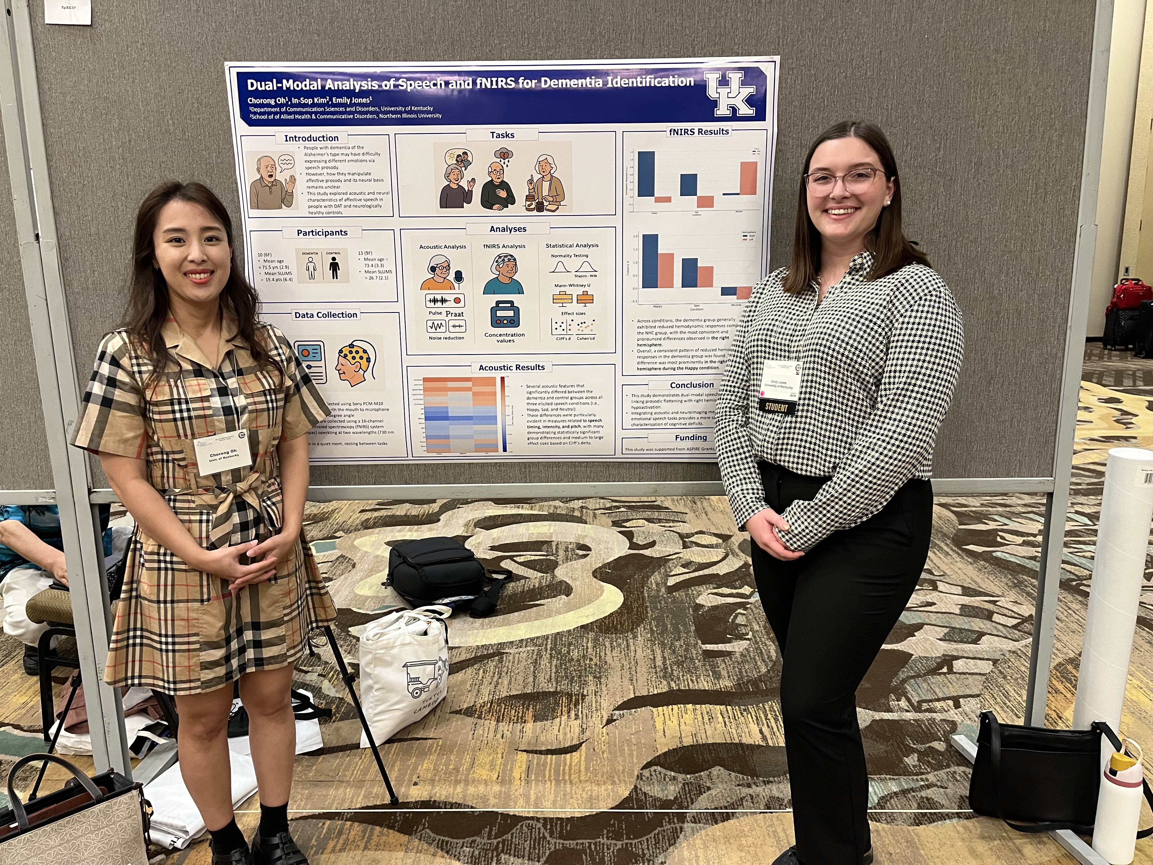 Dr. Chorong Oh and Emily Jones standing in front of a research poster