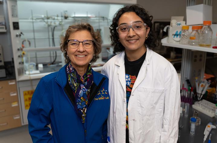 Chemistry professor Anne-Frances Miller, left, mentored Kachroo throughout her Beckman Scholars research project.