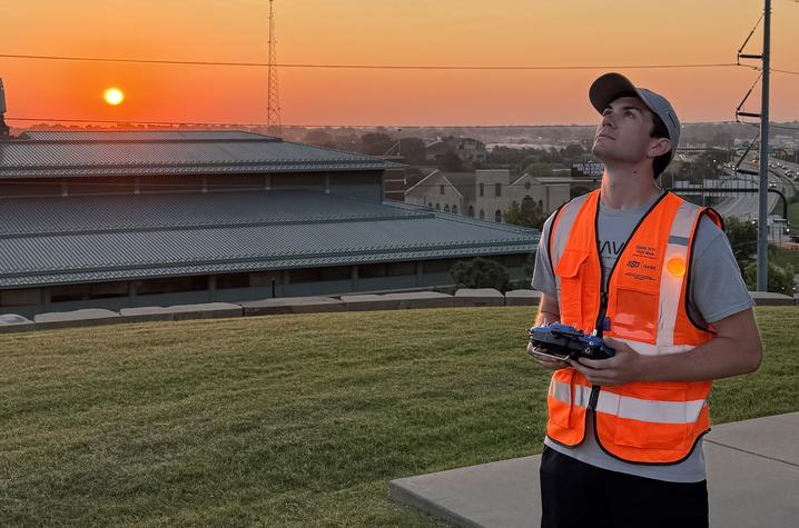 Astronaut Scholar Asa O'Neal pilots a drone in Oklahoma