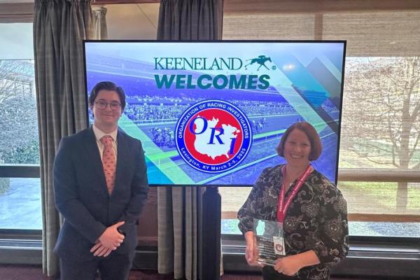 Landon Cord, left, undergraduate research intern and Kimberly Tumlin, Ph.D., research director of the Equestrian Athlete Initiative.
