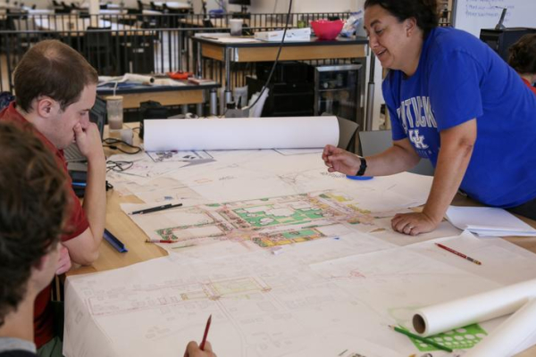 Blueprint Kentucky fellows working with Carolina Segura Bell on designs for the Trimble County project.