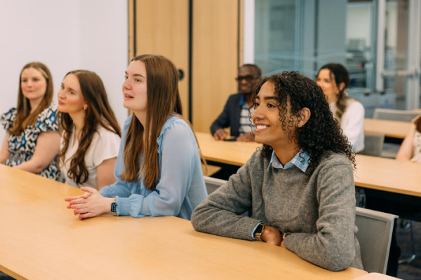 Front row, from left: Madison Bates, Madison Clark, Eva Blankenberger and Jaden Edelen. Back row, from left: Kevin Otieno and Beatriz Heringer.