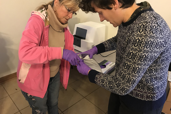 Nina McCoy, left, and Ricki Draper, process water samples at the Martin County Extension office