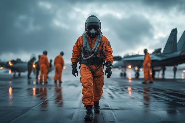 military fighter pilot walking in front of planes 