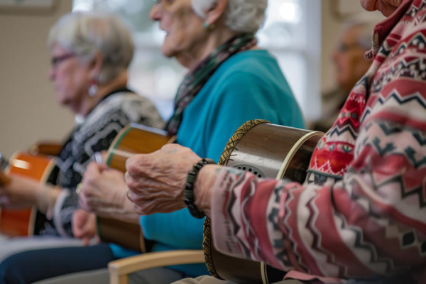 elderly individuals playing musical instruments
