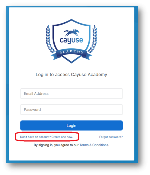 Image of Cayuse Academy login prompt