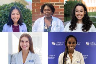 2022 White Coats for Black Lives Fellows (clockwise from left): Rashmi Bharadwaj, Maya Cleveland, Lillian Maxwell, Darayon Moore and Maggie Stull.