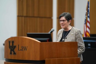 Lexington Mayor Linda Gorton giving welcome remarks at the 2024 Wyatt Symposium. Photo by Jeremy Blackburn | Research Communications