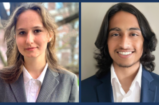 Left to right: Elizabeth Elliott and Shasanka Lamichhane were named Beckman Scholars. Photo provided by the Office of Undergraduate Research.