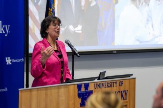 NIH Director Monica Bertagnolli, M.D., addressed UK research leaders and leaders of UK's biomedical RPAs and shared NIH’s upcoming research goals. Jeremy Blackburn, Research Communications