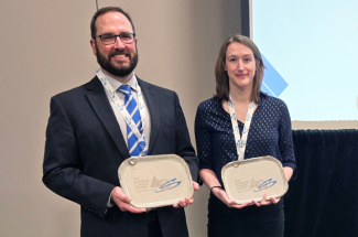 UK CAER's Bob Jewell and Tristana Duvallet received the American Ceramic Society's John E. Marquis Award on May 1 in Novi, Michigan. Photo provided by CAER.