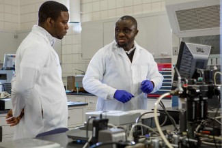 Akinbode Adedeji, right, and Felix Akharume, left, received the prestigious Tanner award for their work on plant proteins.