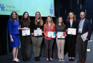 Student Awards. Pictured L-R: Erin Haynes, Hannah Brown, Reagan Witt, Meredith Swallom, Marissa English, Katie Christensen, Jason Marion | Photos by Jeremy Blackburn | Research Communications