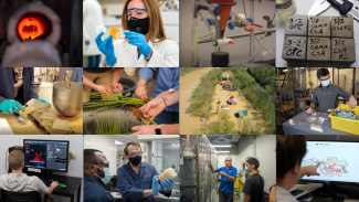 a collection of images showing research funded by NSF, DOD and DOE