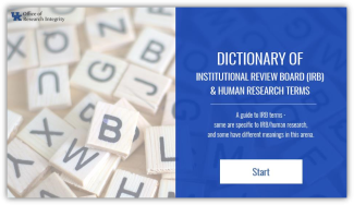 ORI/IRB Dictionary of IRB & Human Research Terms, Image links to the interactive tool.