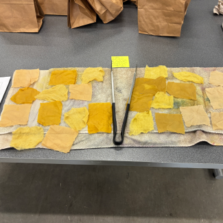 yellow dyed fabrics in the dye workshop