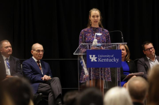 Mallory Martinez sharing why she supports the work at Sanders-Brown.