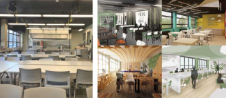 Drawings of concept art for new food-centric classroom interiors
