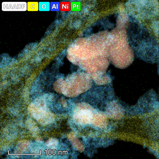 spent_stem_08_225k_map Ni+Pt+Al+O+C colormix