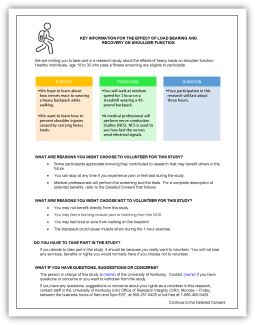 Healthy Volunteer Medical Key Information Page