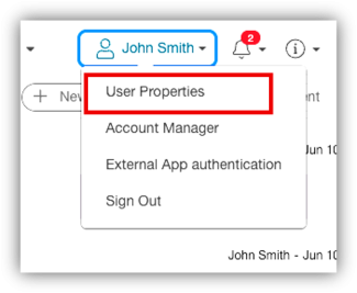LabArchives User Properties, drop down beside your name, first option