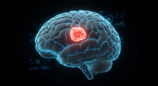illustration of a brain with a highlighted tumor