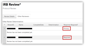 IRB Member: Response Required column in E-IRB for protocol review 