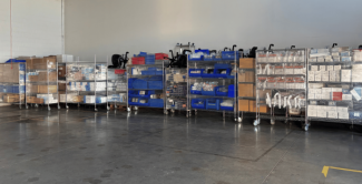 laboratory supplies packaged in a warehouse