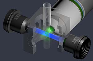 an illustration of a light microscopy system scanning a sample