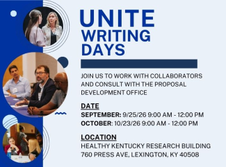 UNITE Writing Days sessions taking place on 9/25/26 and 10/23/26 in the Healthy Kentucky Research Building