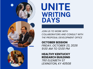 UNITE Writing Days session taking place on 10/23/26 from 9 am - 12 pm in the Healthy Kentucky Research Building