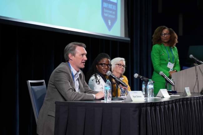 Panel. Pictured L-R: Ryan Salzman, Shavonnie Carthens, Ellen Hahn, Natasha DeJarnett. Photo by Jeremy Blackburn | Research Communications