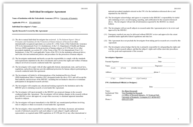 Sample Individual Investigator Agreement [D83.0000]