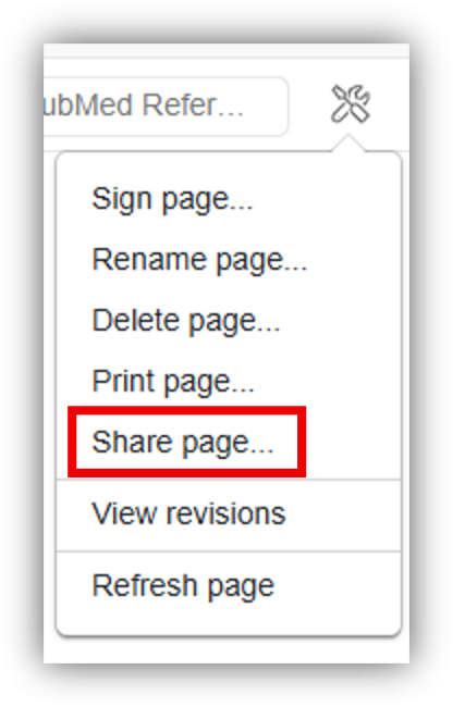 LabArchives Share Page - Under tools, choose Share Page