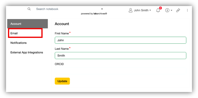 LabArchives - Registered email address found under user properties