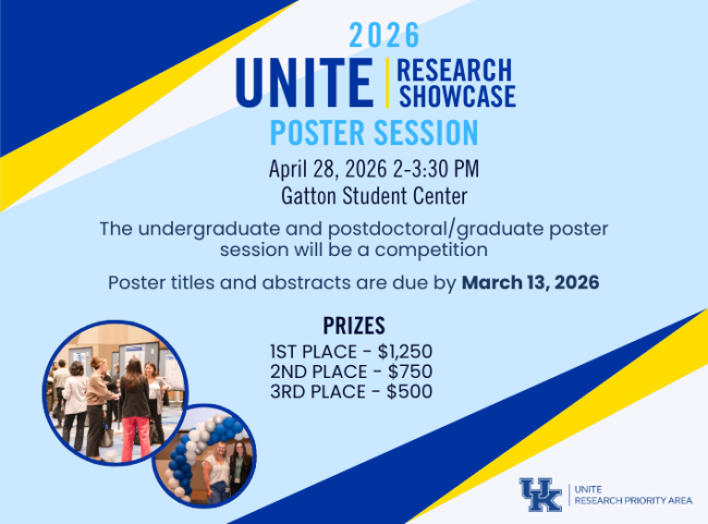 Poster session taking place on April 28th at 2 pm in the Gatton Student Center during the 2026 UNITE Research Showcase