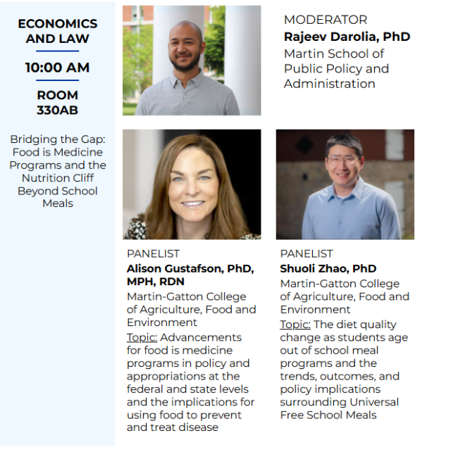 2026 UNITE Research Showcase panelists and moderators for the Economics and Law breakout session on April 28th at 10 am in the Gatton Student Center Room 330AB